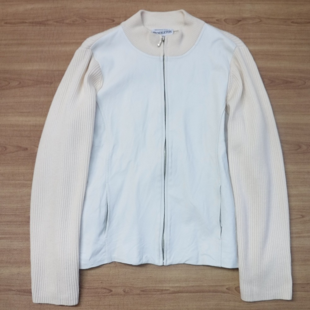 Pendleton Ivory Leather Front Ribbed Back Jacket - image 1